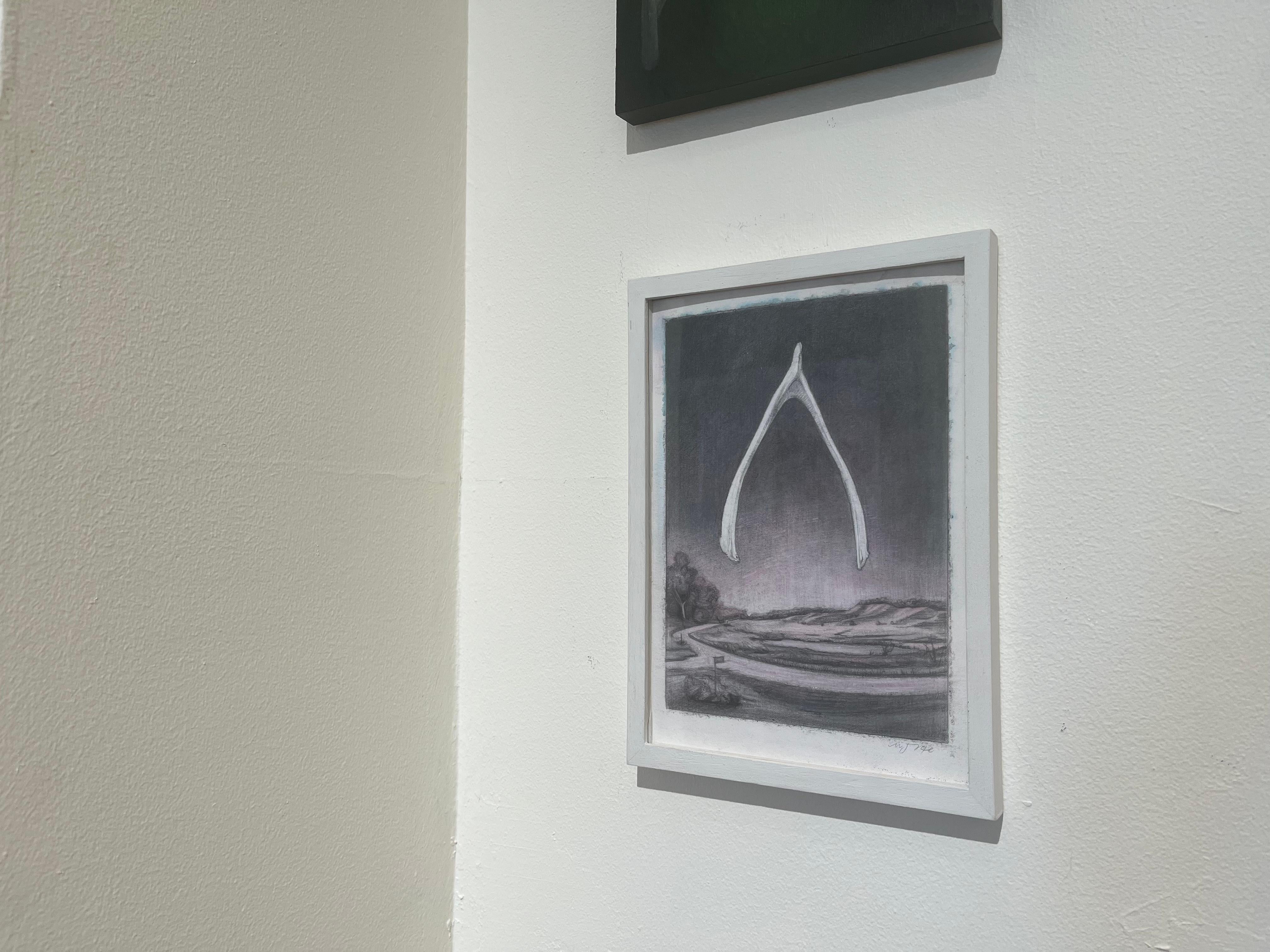 Wish, a Surrealistic Watercolor Landscape with a Floating Wishbone the the Sky For Sale 5