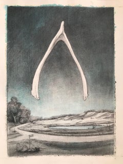 Wish, un paesaggio surreale ad acquerello con una spina di desiderio galleggiante nel cielo