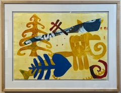 Heart Message, by Melanie Yazzie, work on paper, framed, yellow, abstract, blue