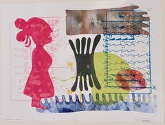 Morning Song, by Melanie Yazzie, work on paper, monotype, female, red, blue