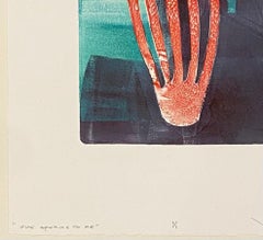 She Speaks To Me, by Melanie Yazzie, monotype, abstract, red, blue, framed