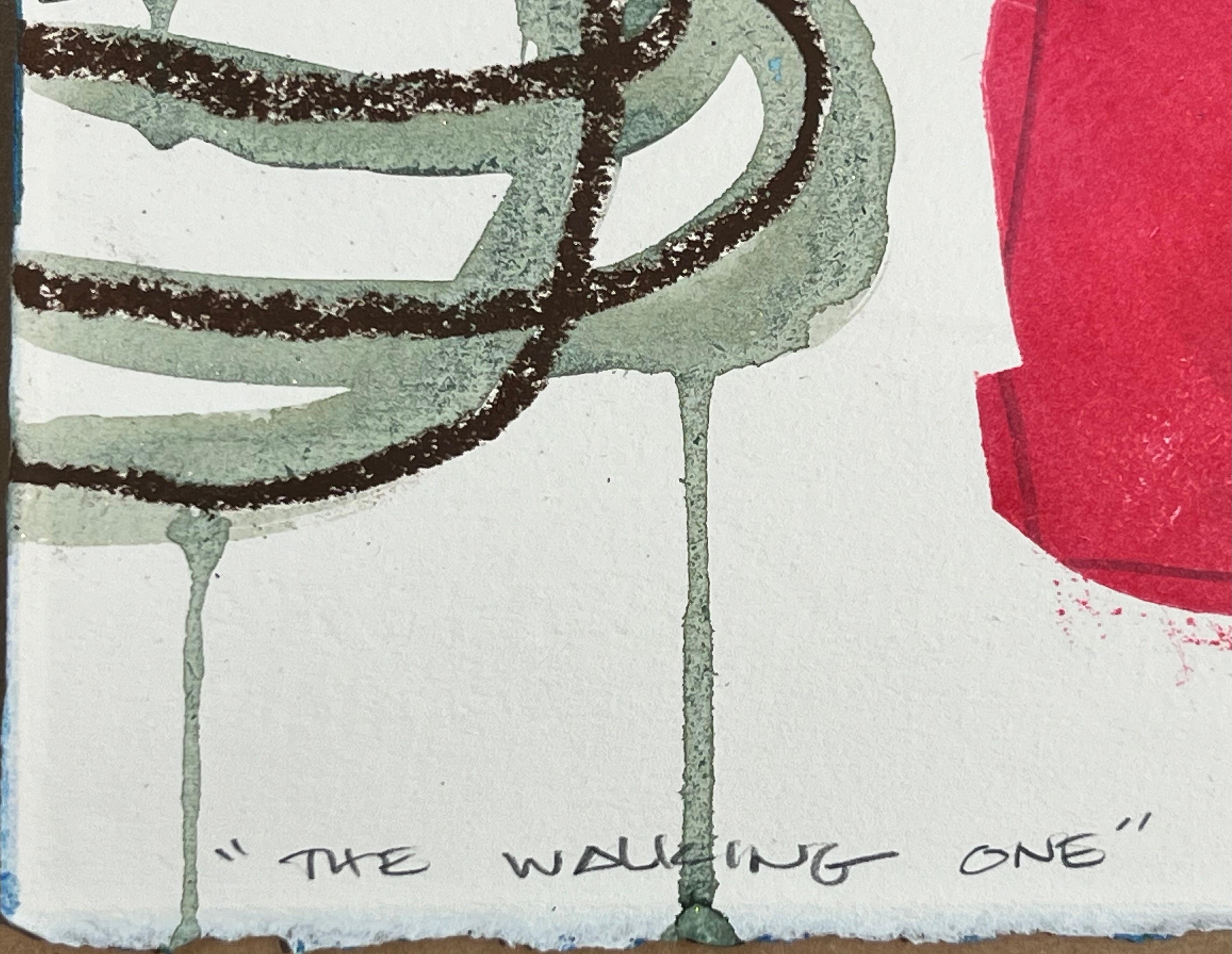 The Walking One, mixed media, monotype, by Melanie Yazzie, Navajo, animal, red For Sale 2