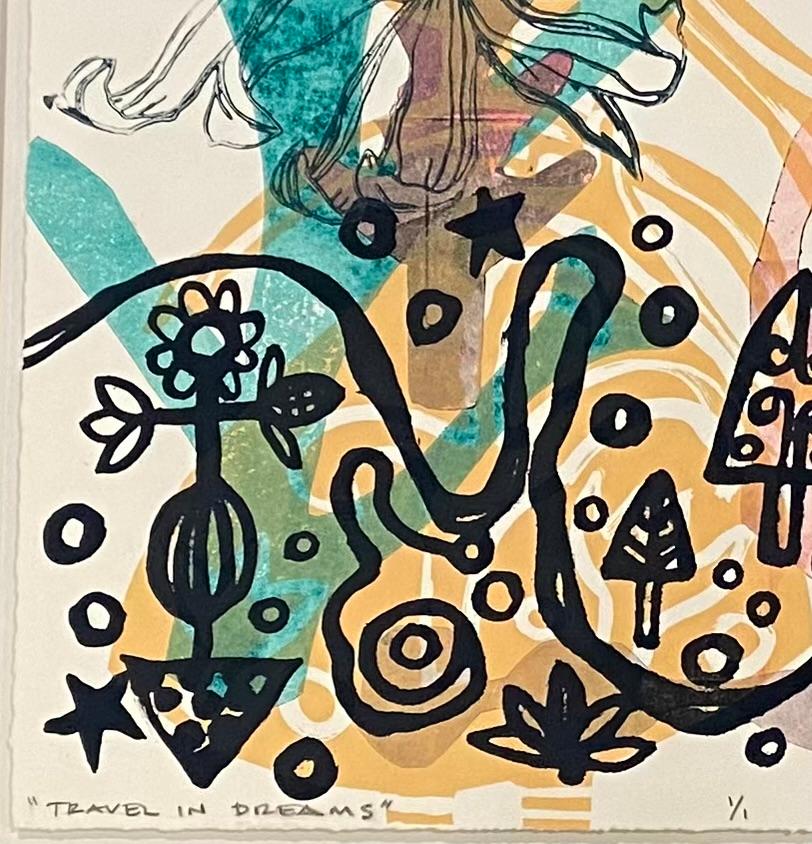 Travel In Dreams, by Melanie Yazzie, work on paper, abstract, yellow, green For Sale 2
