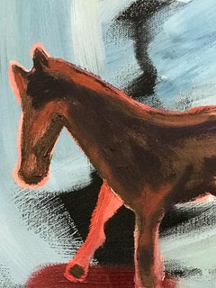 Around Five, horse painting by Melanie Yazzie, blue, red, black, abstract, white