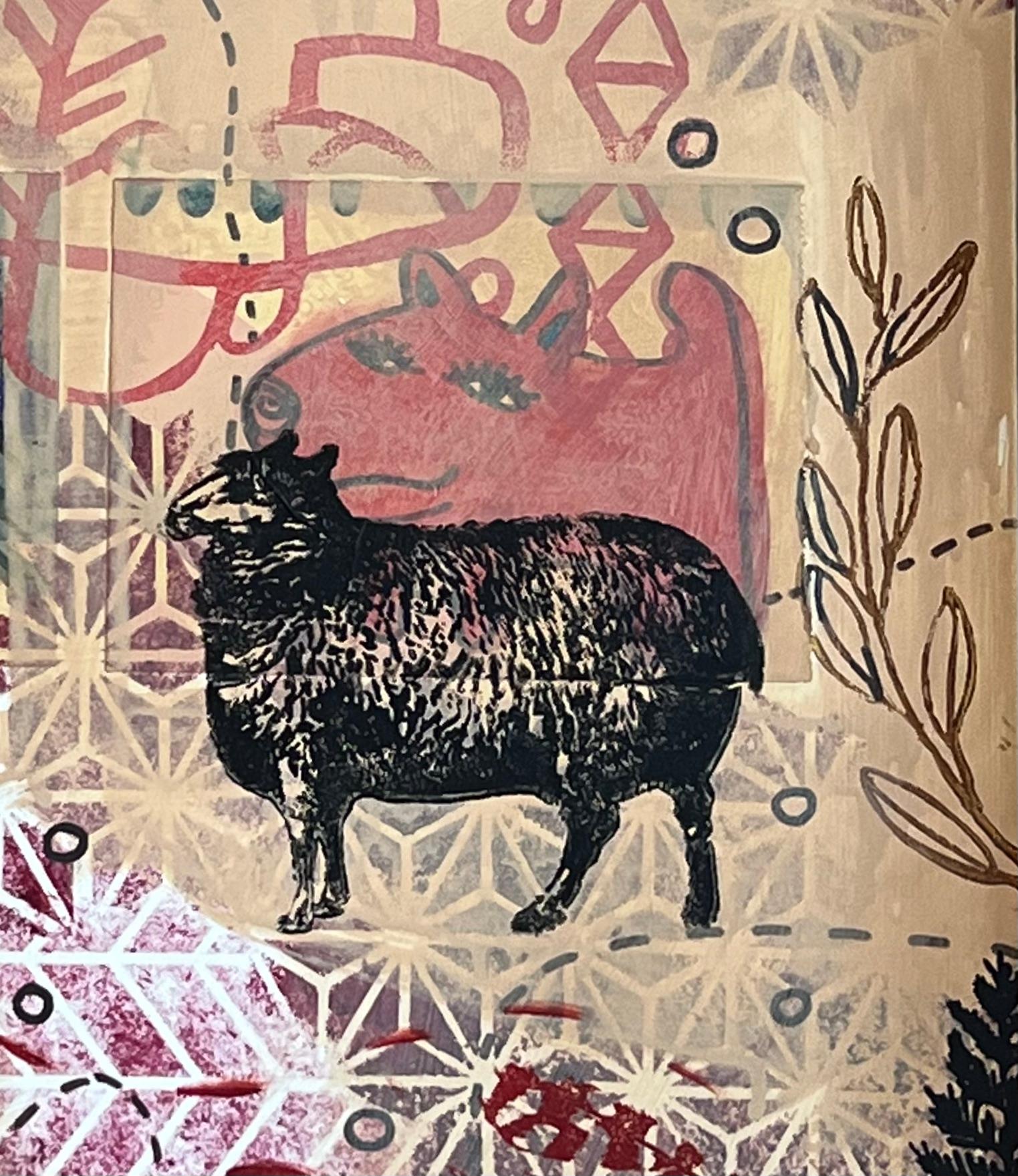 Day Dreaming While Herding Sheep, von Melanie Yazzie, Pferd, Schaf, Gemälde im Angebot 1