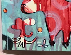 He Comes to the Gallery, painting by Melanie Yazzie, deer, pink, animal, blue