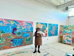 Monsoon in Tucson, painting, by Melanie Yazzie, large, landscape, blue, red