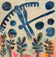Mountain Trip, painting, by Melanie Yazzie, dragonfly, white, blue, orange