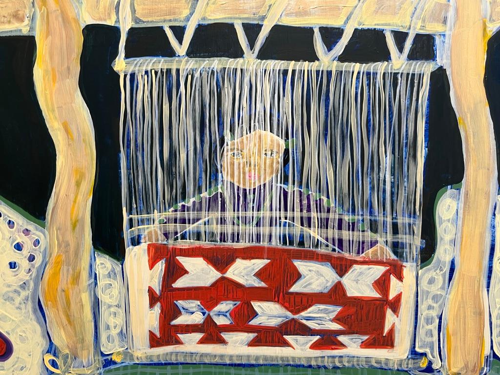 Navajo Weaver, painting on wood panel, by Melanie Yazzie, Native American

Yazzie was asked by the Denver Art Museum to select several items from its collection that were immediately identified as 