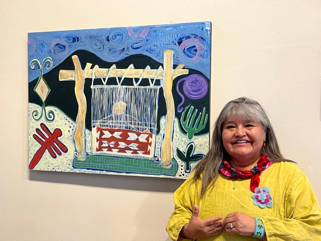 Navajo Weaver, painting on wood panel, by Melanie Yazzie, Native American 5