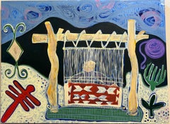 Navajo Weaver, painting on wood panel, by Melanie Yazzie, Native American