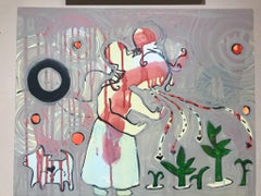 Pray, Talk to Them dipinto da Melanie Yazzie, acrilico su tela, donna con cane