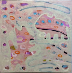 Peinture « Seed Pod in Spring Shower » de Melanie Yazzie, représentant des chiens, abstrait, rose