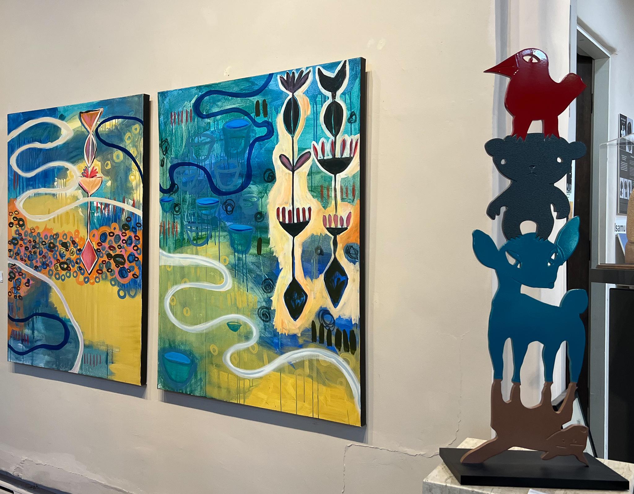 Conservazione e risparmio, quadro, di Melanie Yazzie, astratto, Navajo, blu, giallo in vendita 4