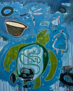 Il sogno, di Melanie Yazzie, Navajo, pittura, verticale, tartaruga, blu, verde