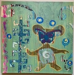 They Call Her Mouse, painting by Melanie Yazzie, Navajo, mixed media, green