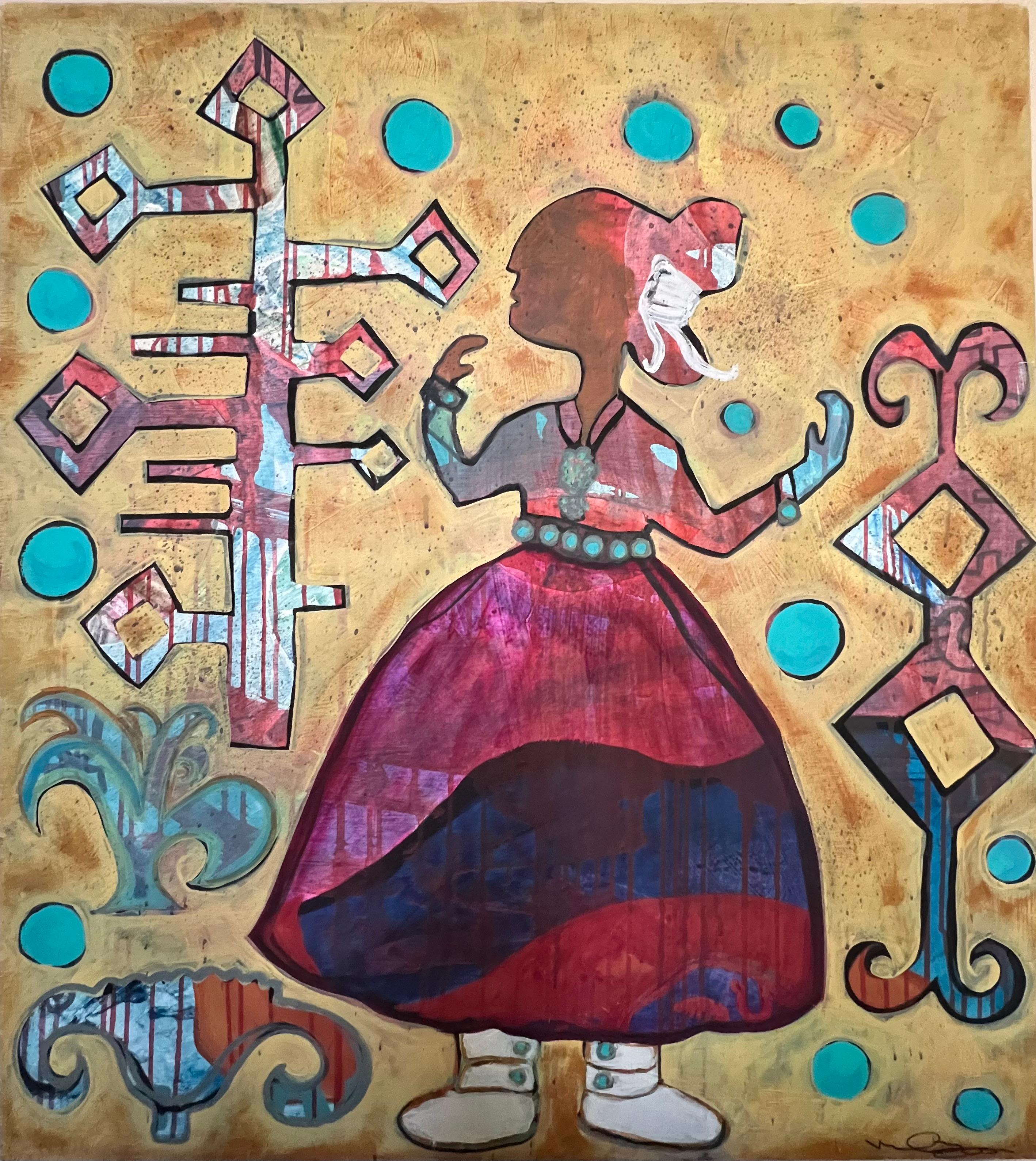 We Can Be Strong, di Melanie Yazzie, Navajo, donna, dipinto, marrone, rosso, blu

Melanie Yazzie, rappresentata da Glenn Green Galleries dal 1994, è una scultrice, pittrice e stampatrice di talento. È una professoressa universitaria che insegna arte