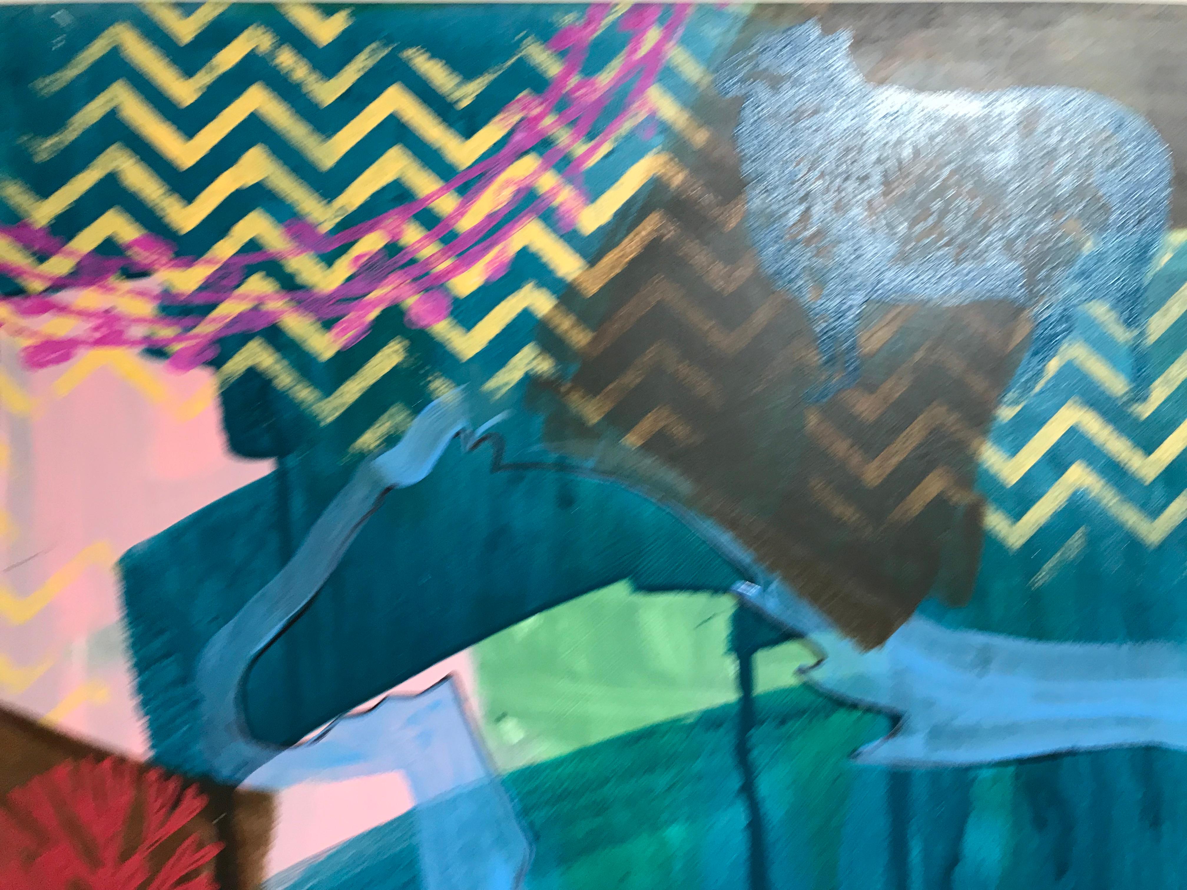 Wide Ruins Morning, Gemälde von Melanie Yazzie, blau, Pferd, Navajo, rot, grün im Angebot 2