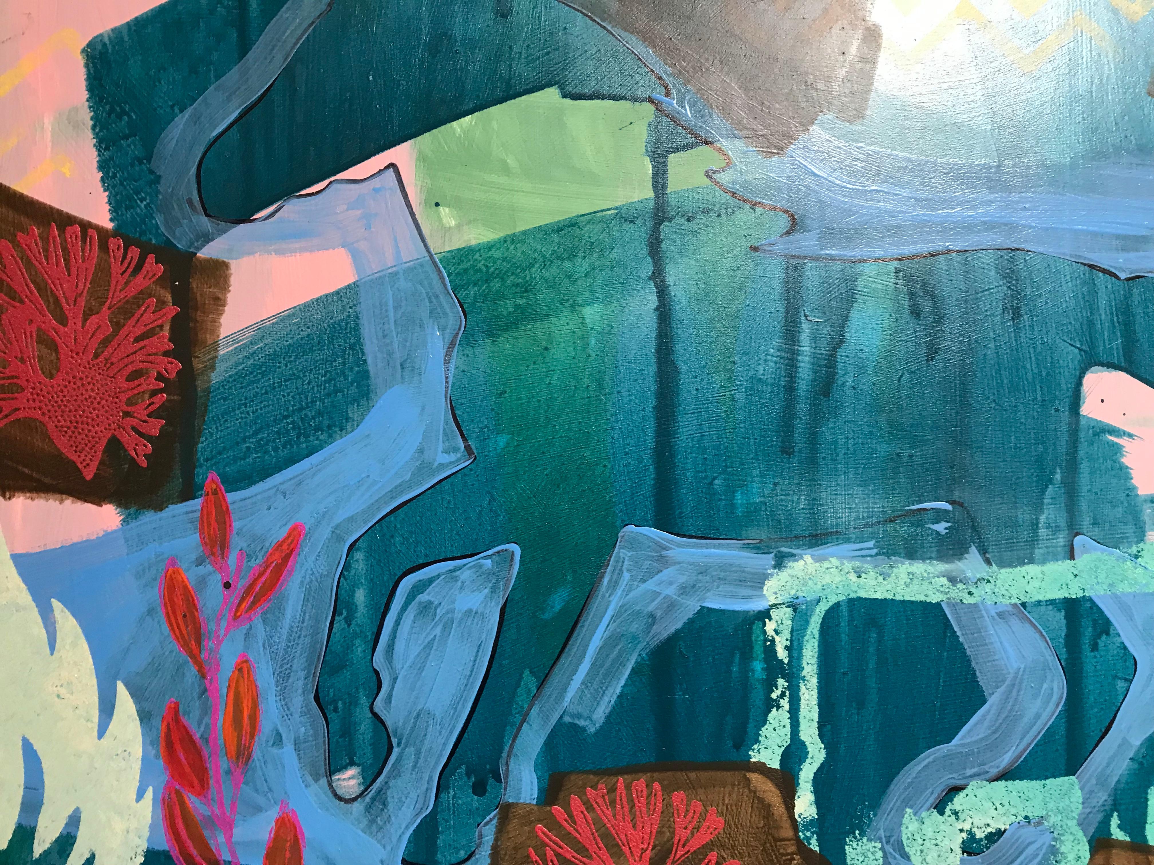 Wide Ruins Morning, Gemälde von Melanie Yazzie, blau, Pferd, Navajo, rot, grün im Angebot 4