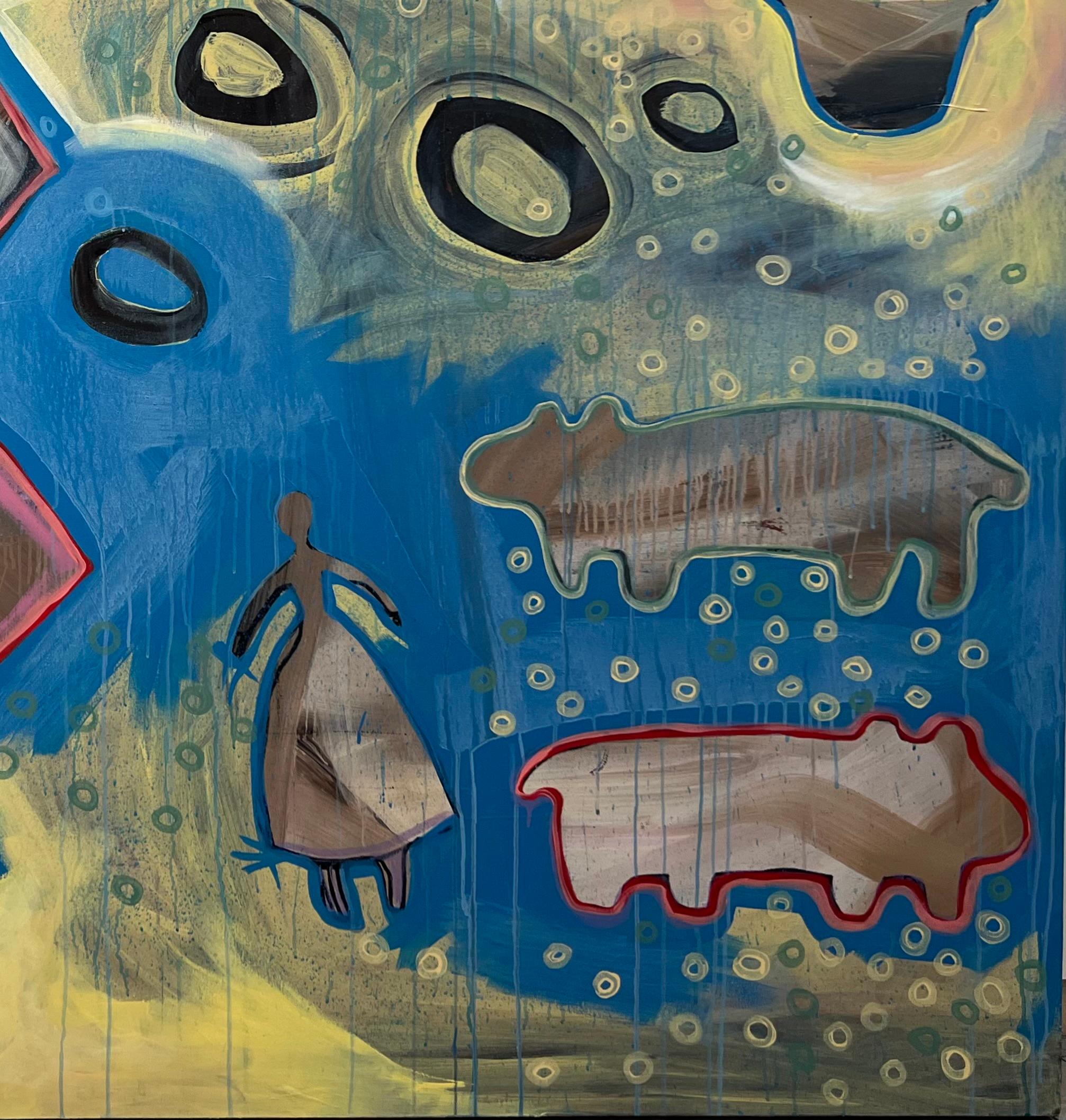 Window into Wonder, Gemälde, Melanie A Yazzie, Navajo, abstrakt, blau, gelb – Painting von Melanie Yazzie