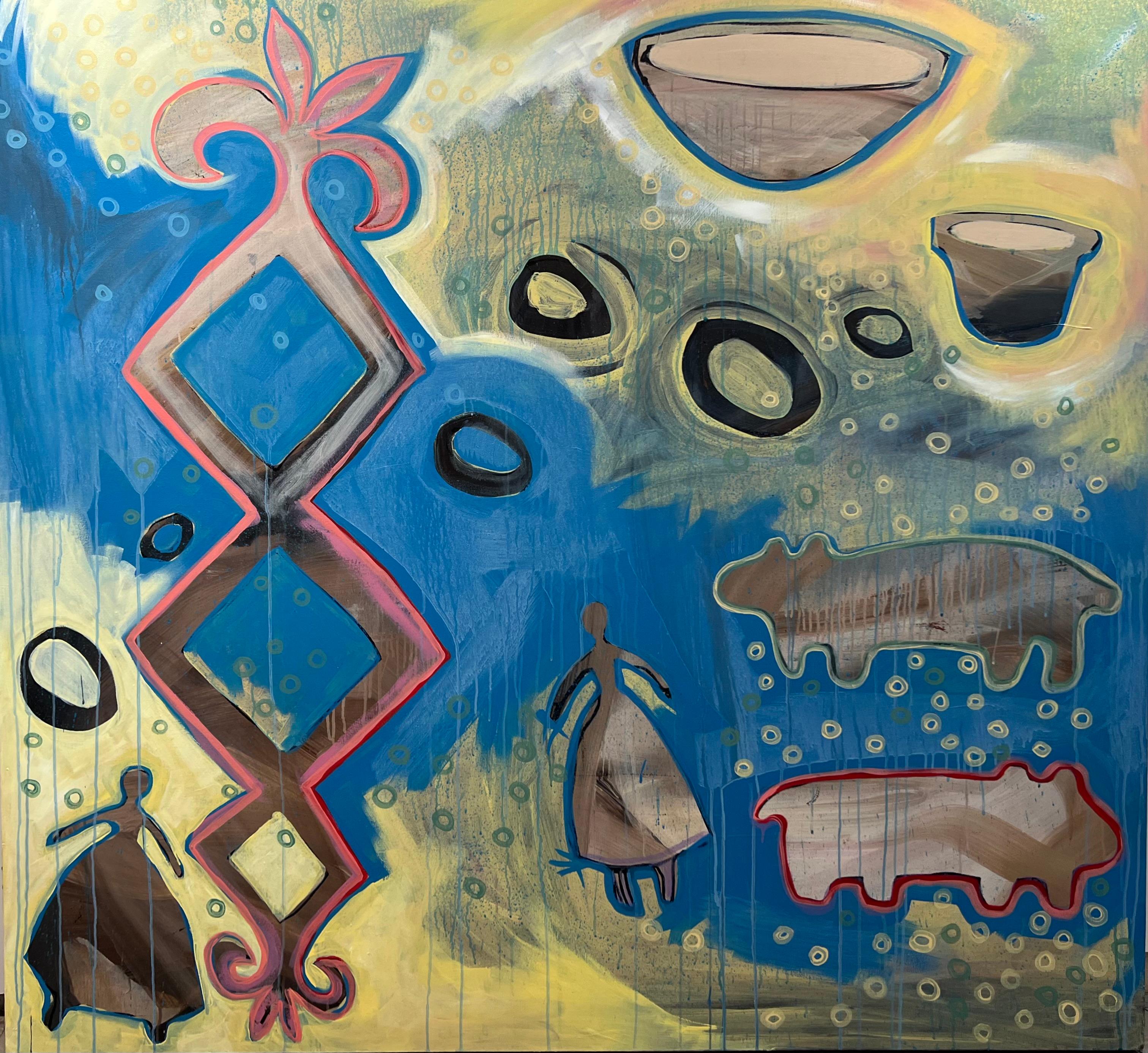 Finestra nella meraviglia, pittura, Melanie Yazzie, Navajo, astratto, blu, giallo