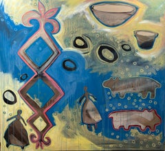 Ventana a la maravilla, pintura, Melanie A Yazzie, navajo, abstracto, azul, amarillo