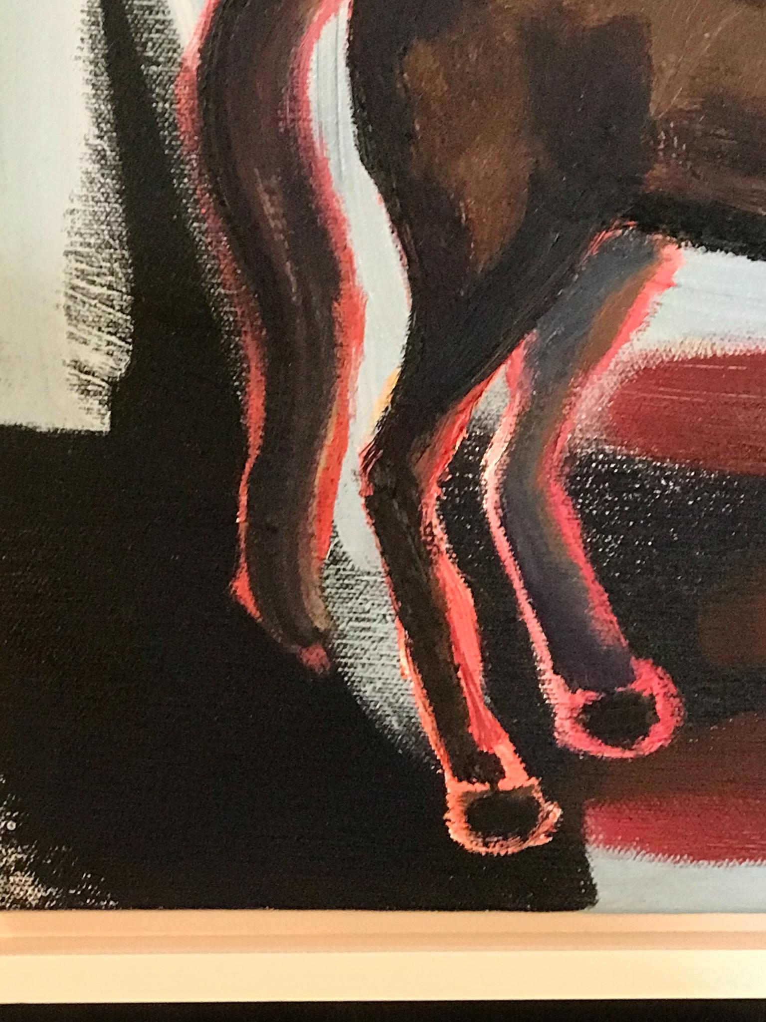 Inverno, cavallo dipinto da Melanie Yazzie, blu, rosso, nero, cornice bianca, Navajo in vendita 3