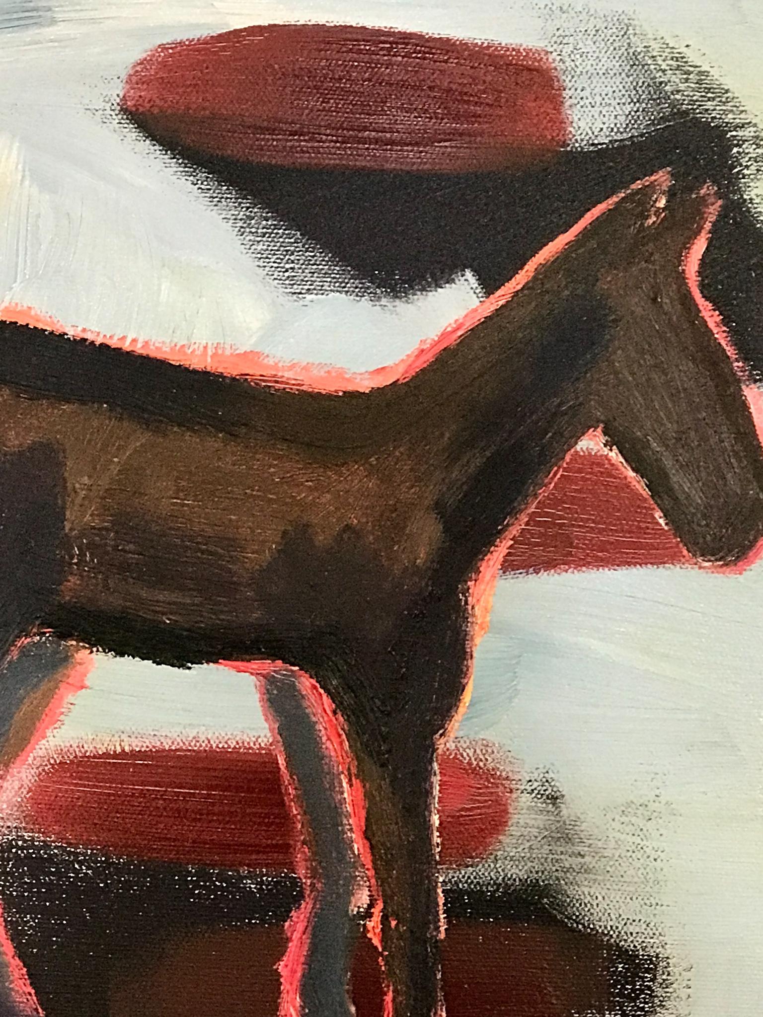 Inverno, cavallo dipinto da Melanie Yazzie, blu, rosso, nero, cornice bianca, Navajo in vendita 5
