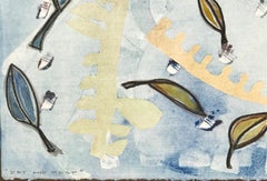 Seco y Húmedo, por Melanie Yazzie, monotipo, pasteles, azules, pájaro, rosa, hojas