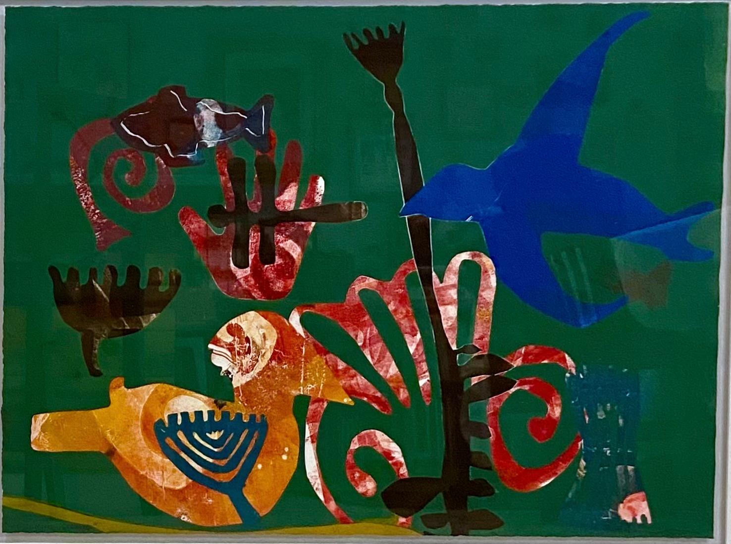 Growing Strong, por Melanie Yazzie, nativo americano, monotipo, verde, negro, pájaro