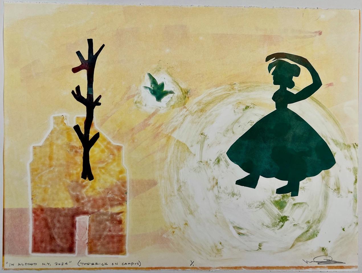 In Alfred N.Y., 2024 (Therrick on Campus), by Melanie Yazzie, Navajo, monotype