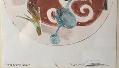 Together monotype by Melanie Yazzie small framed original print brown white blue