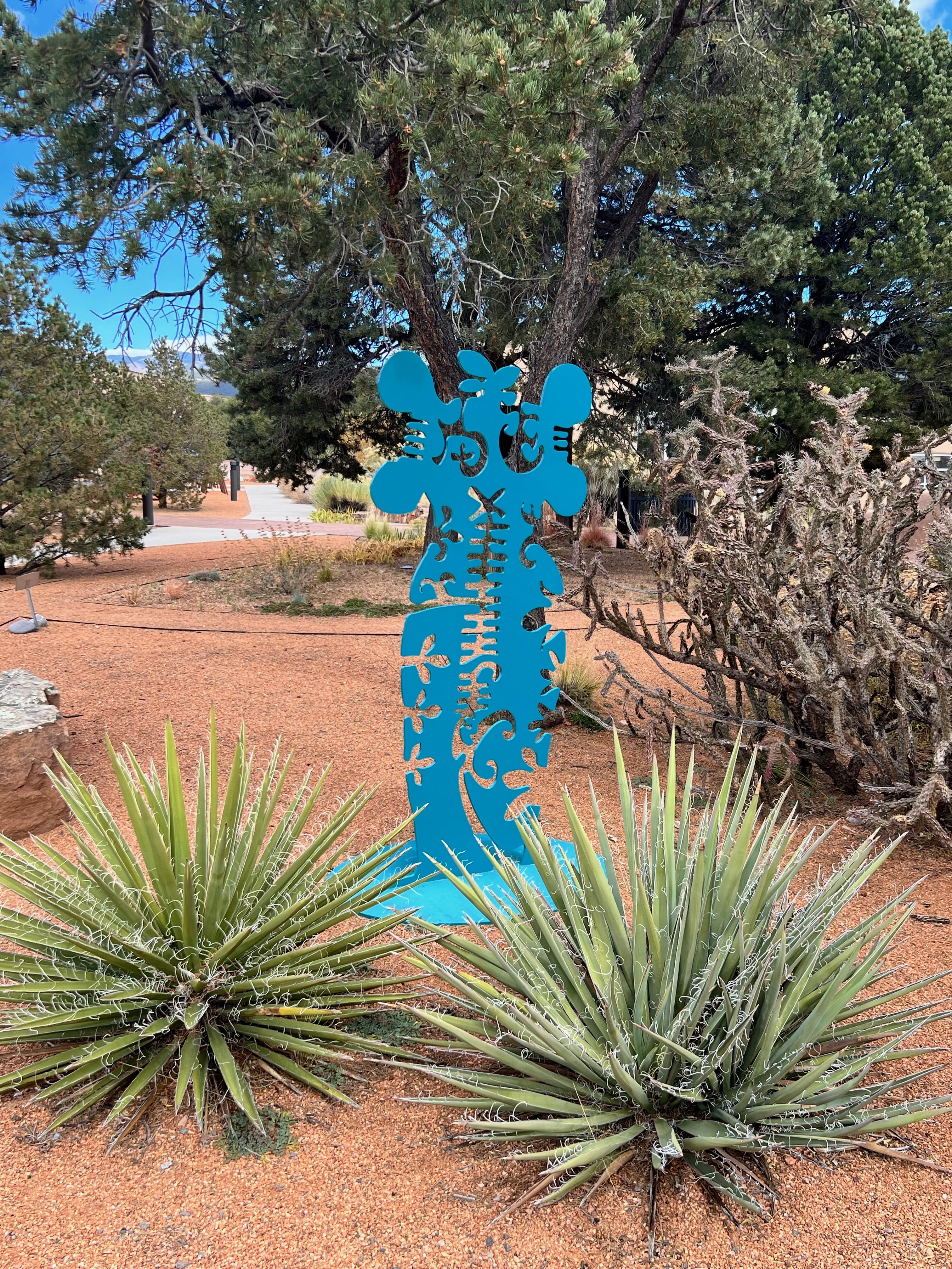 Pollen Keeper, abstract aluminum sculpture Navajo teal outdoor indoor - Blue Abstract Sculpture by Melanie Yazzie