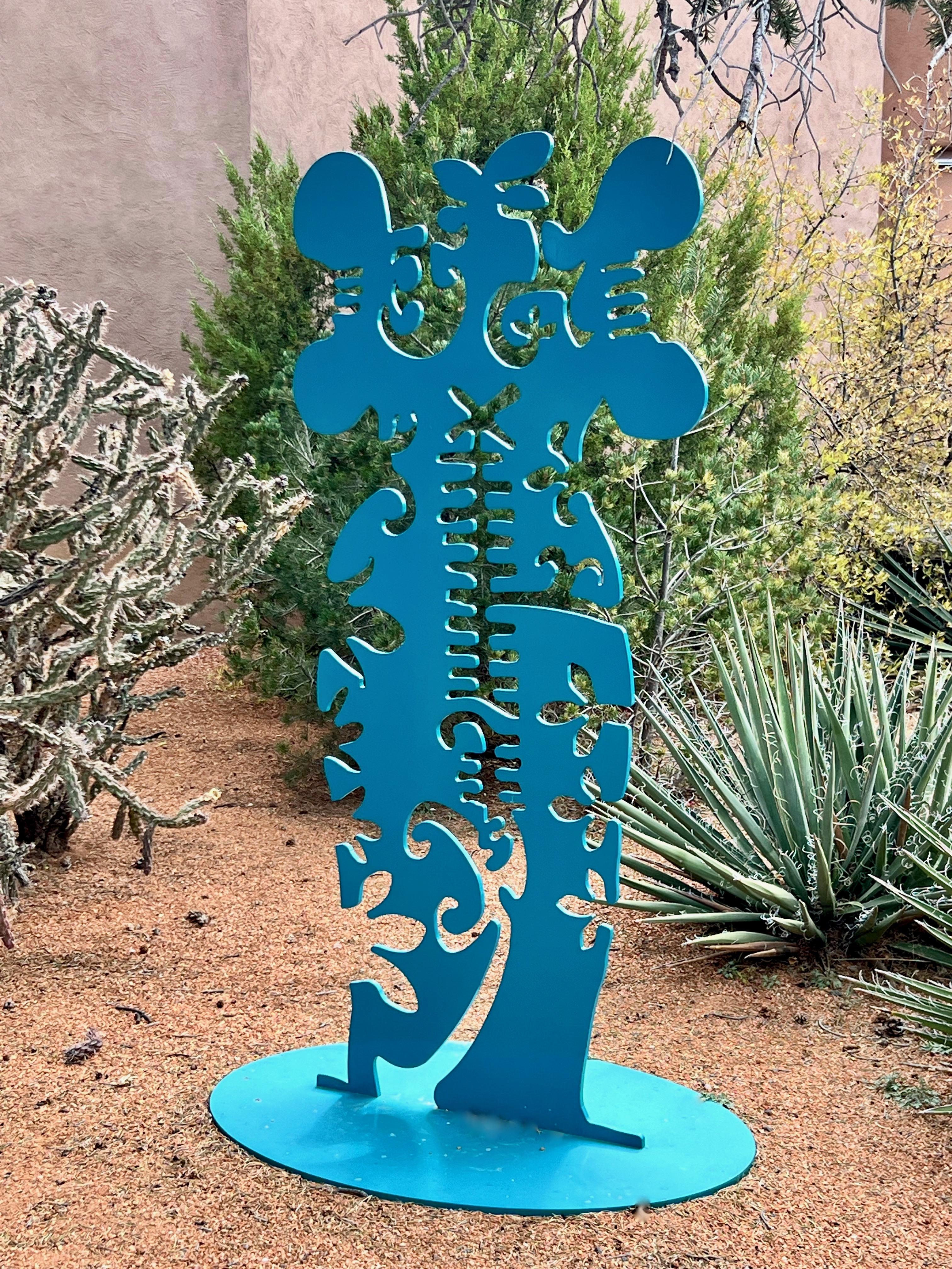Pollen Keeper, abstract aluminum sculpture Navajo teal outdoor indoor For Sale 1