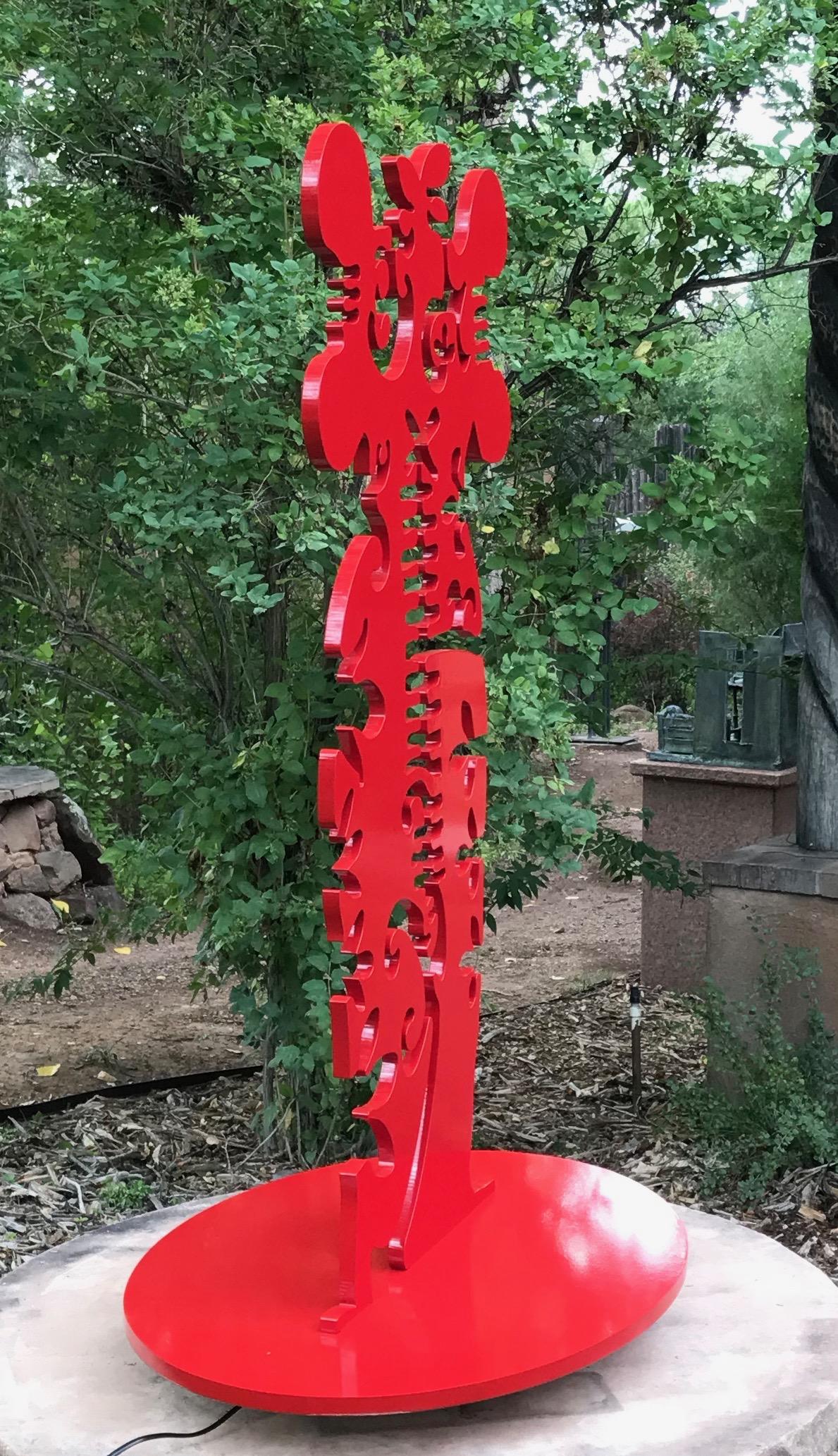 Pollen Keeper, medium, aluminum, powder coat, sculpture, Navajo, Female, red - Sculpture by Melanie Yazzie