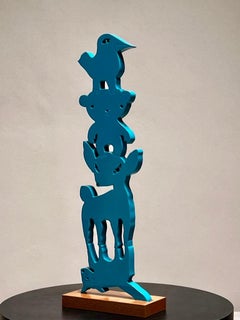 They Help Each Other - Animal Stack Sculpture, by Melanie Yazzie, Navajo, teal