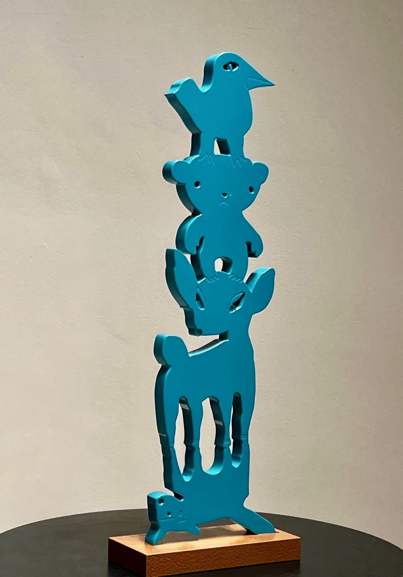 They Help Each Other - Animal Stack Sculpture, by Melanie Yazzie, Navajo, teal