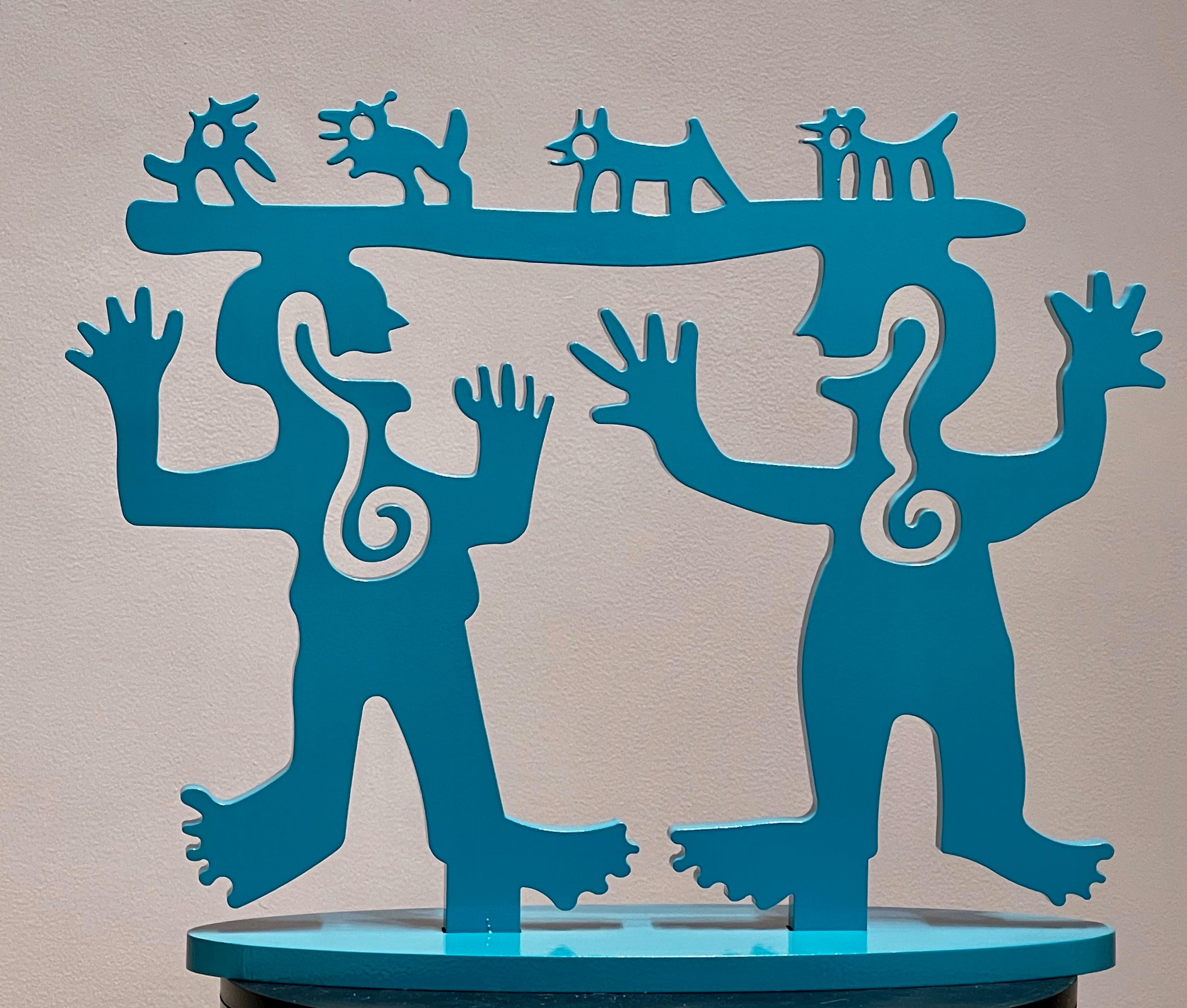 Melanie Yazzie Abstract Sculpture - Two Minds Meeting, small turquoise sculpture ltd. edition Native American animal