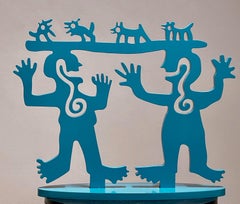 Kleine Türkis-Skulptur, "Meetings of Minds Meeting", ltd. Edition, Tier der amerikanischen Ureinwohner