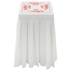 "Melatonin 'Are" Hand-Embroidered White and Red Cotton and Silk Side Table