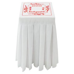 "Melatonin 'Excuse'" Hand-Embroidered White and Red Cotton and Silk Side Table