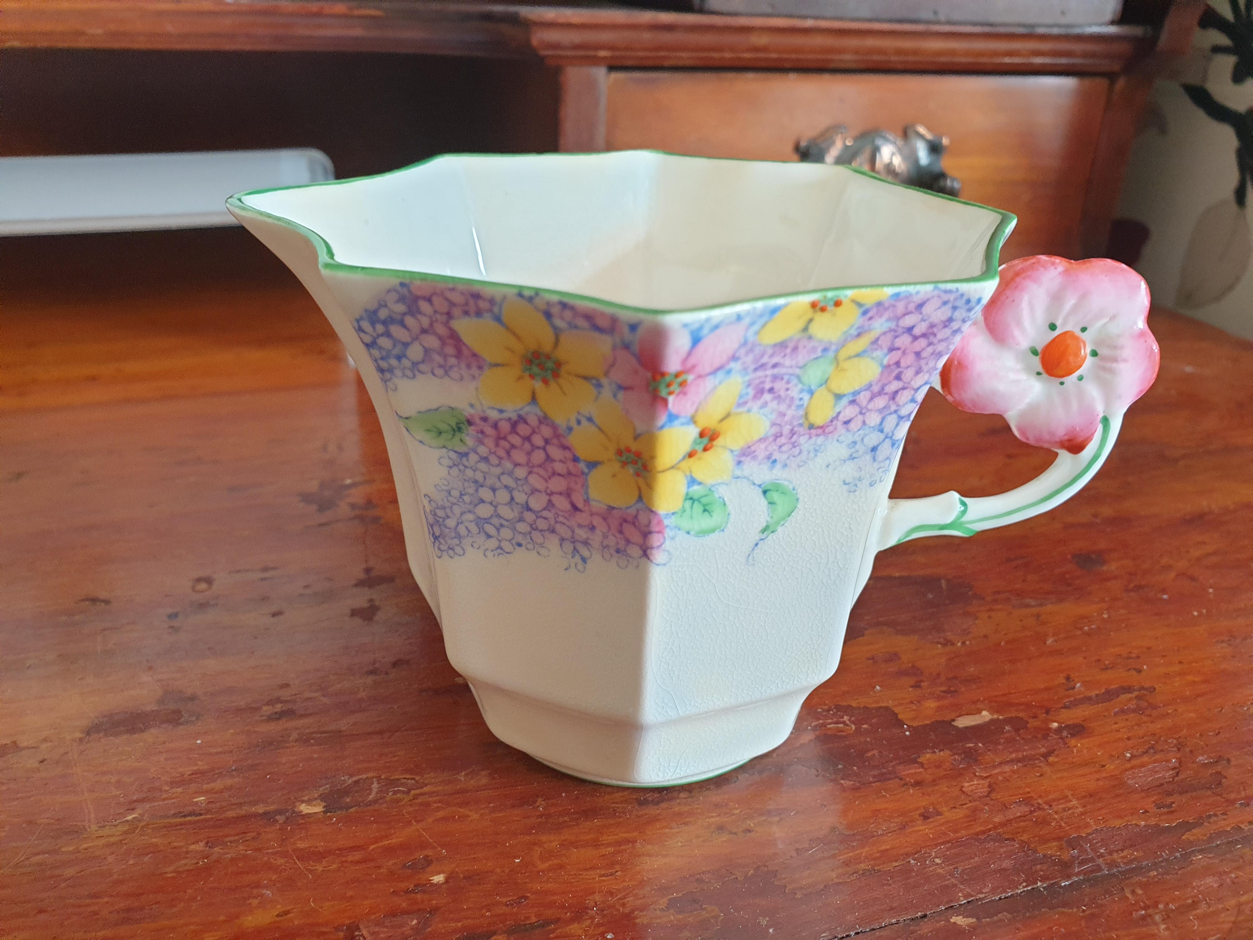 Melba Pink Flower Handle Art Deco Tea Service For Sale 2