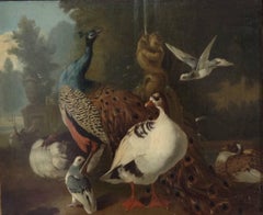 Circle of Hondecoeter (1636-1695) A peacock, goose and birds in a park landscape
