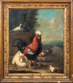 Garden Fowl, Chicks, Hens A Rooster & Pigeon, 17th Century