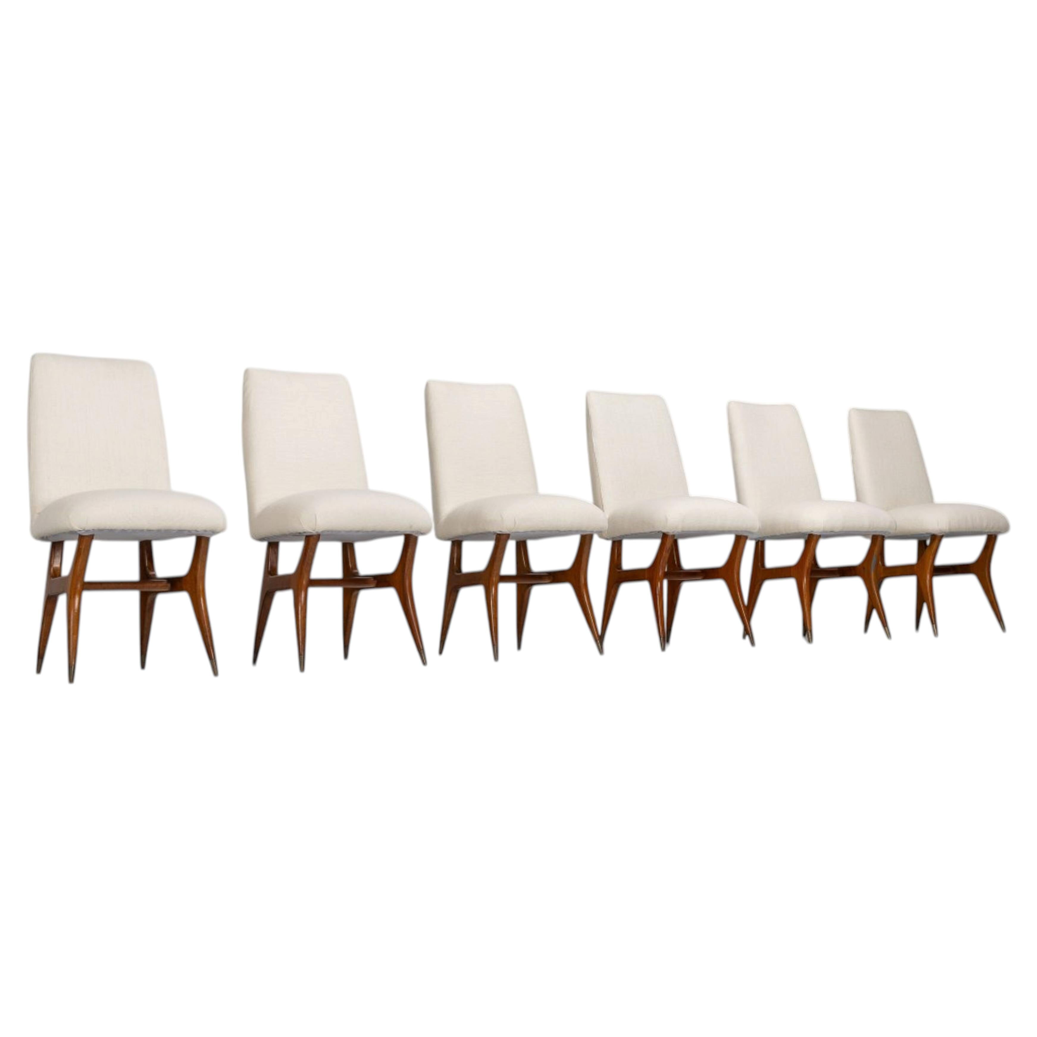 Melchiore Bega dining chairs set of 6 Italy 1950 For Sale