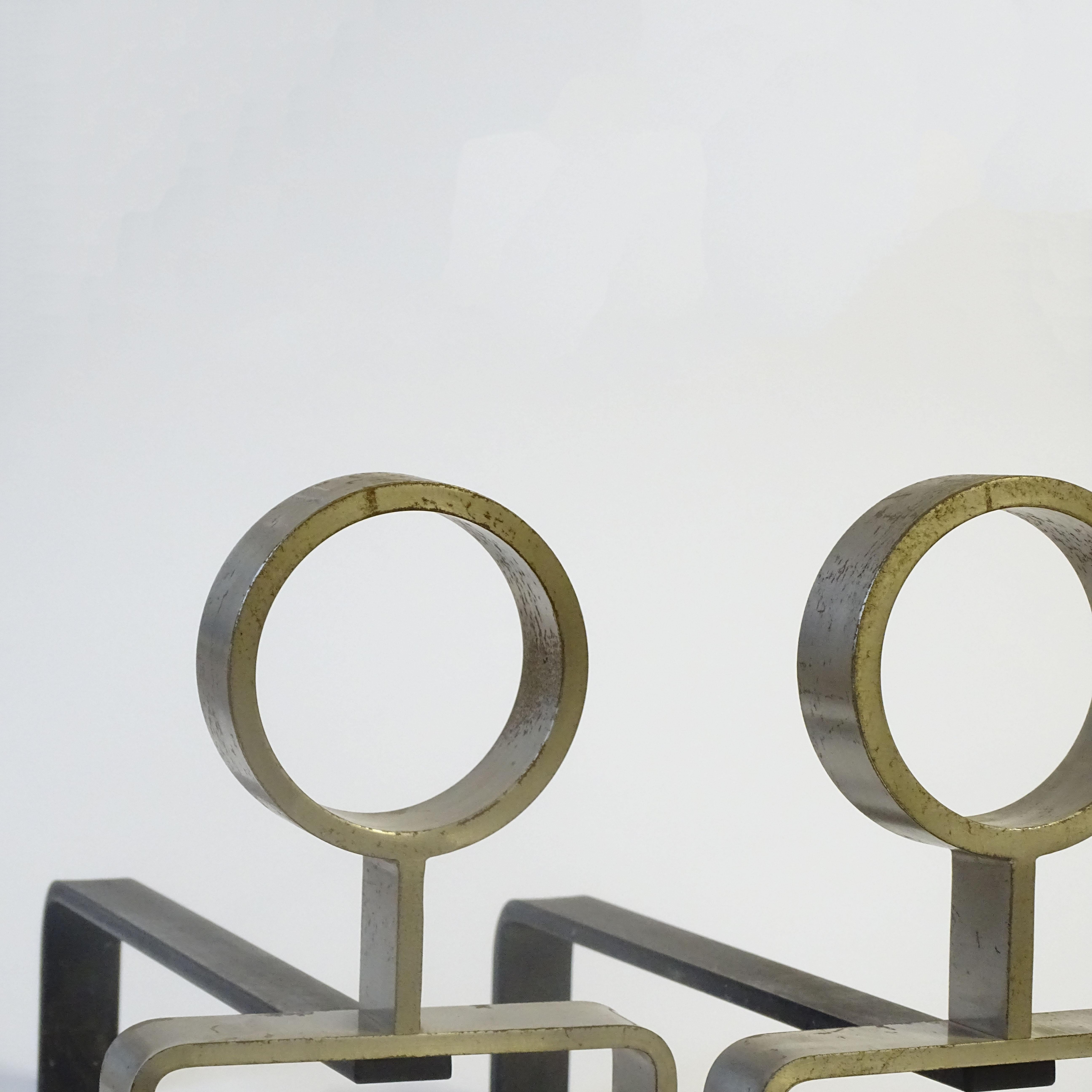 Mid-Century Modern Melchiorre Bega Andirons in black steel and nickel For Sale