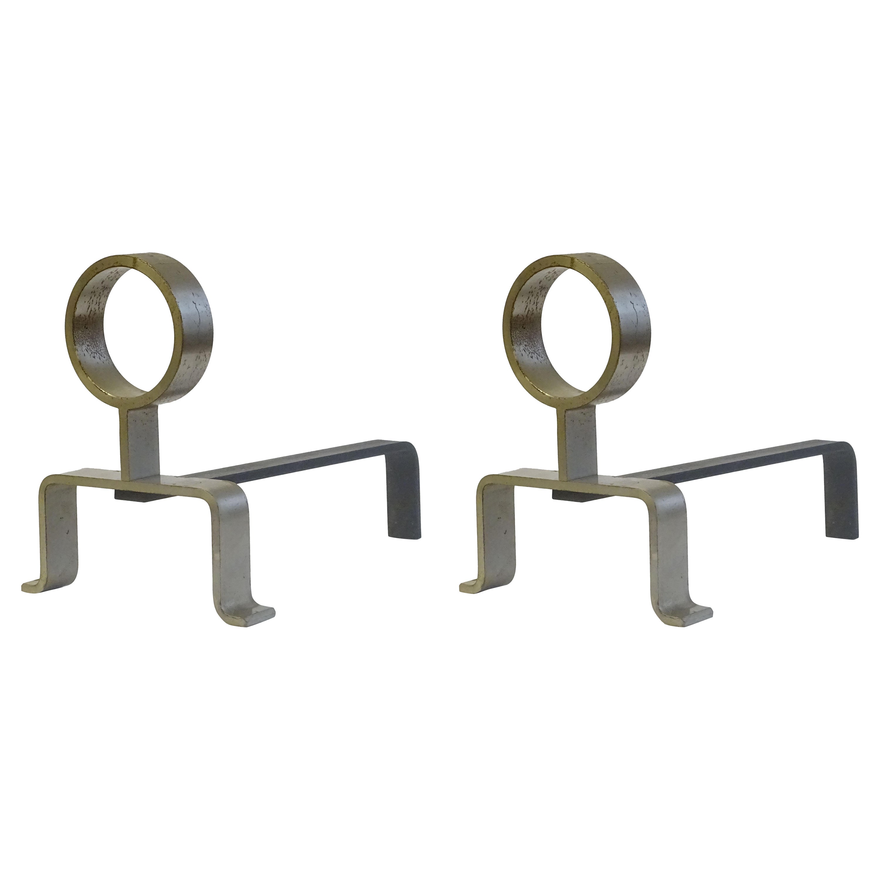 Melchiorre Bega Andirons in acciaio nero e nichel