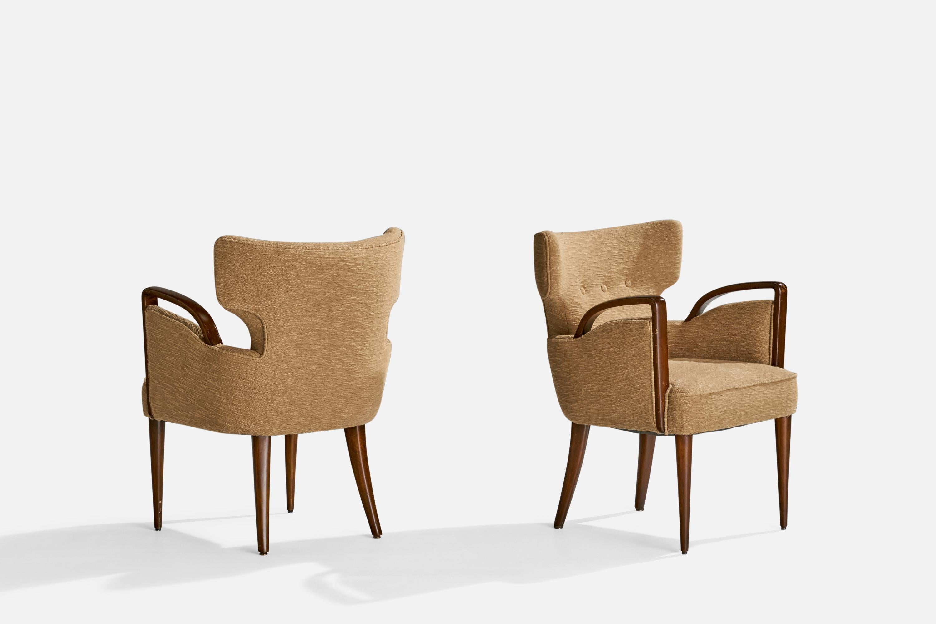 Mid-Century Modern Melchiorre Bega, Armchairs, Fabric, Wood, Italy, 1949 For Sale