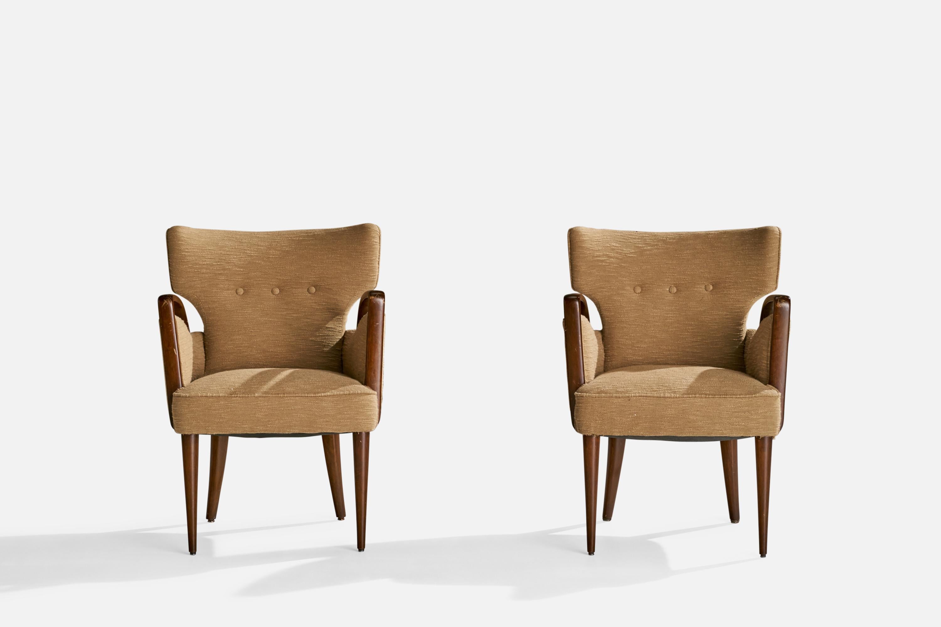 Mid-20th Century Melchiorre Bega, Armchairs, Fabric, Wood, Italy, 1949 For Sale
