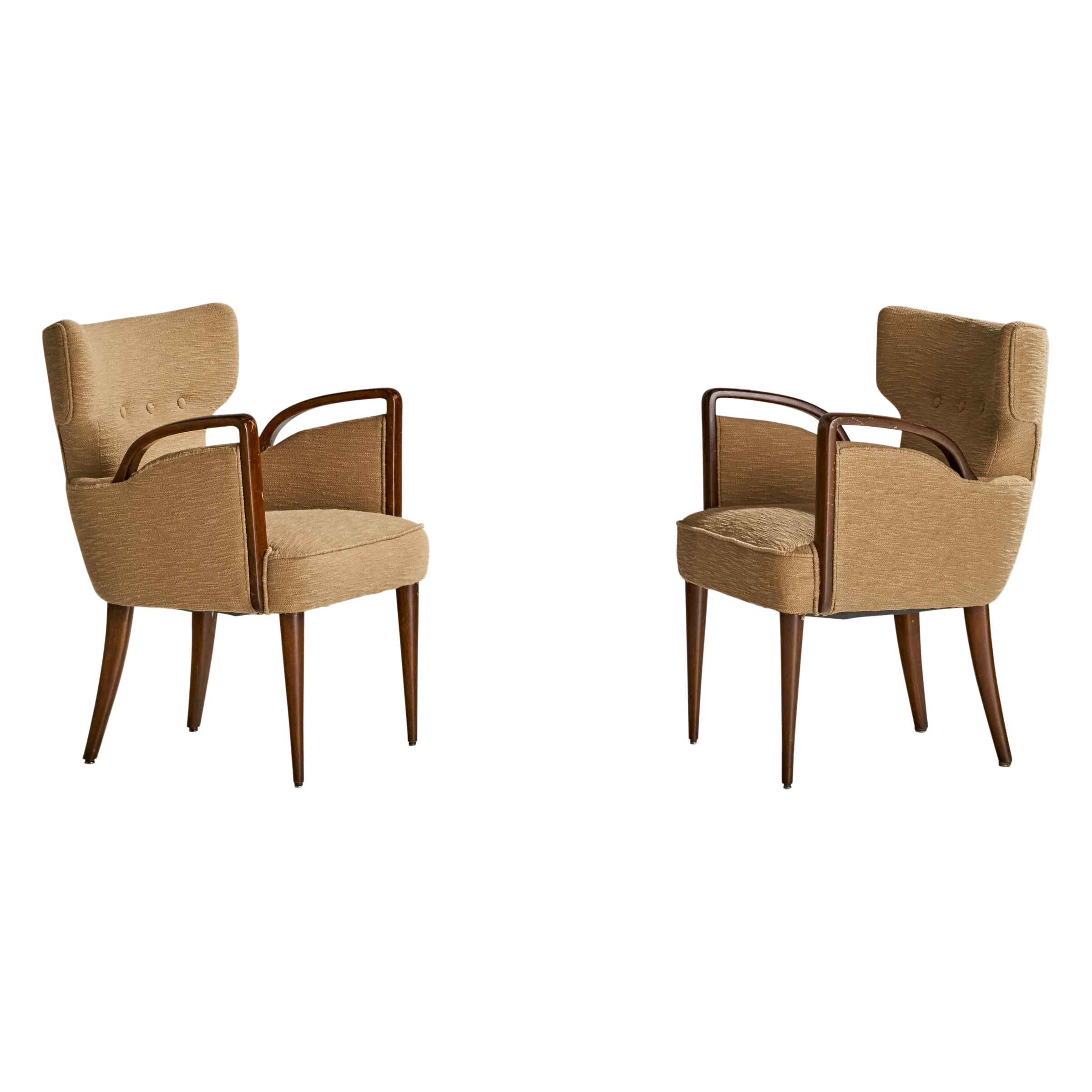 Melchiorre Bega, Armchairs, Fabric, Wood, Italy, 1949